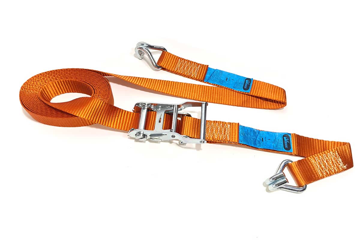 Spanband 2-delig oranje met J haak - 38mm x 6m (2 ton)