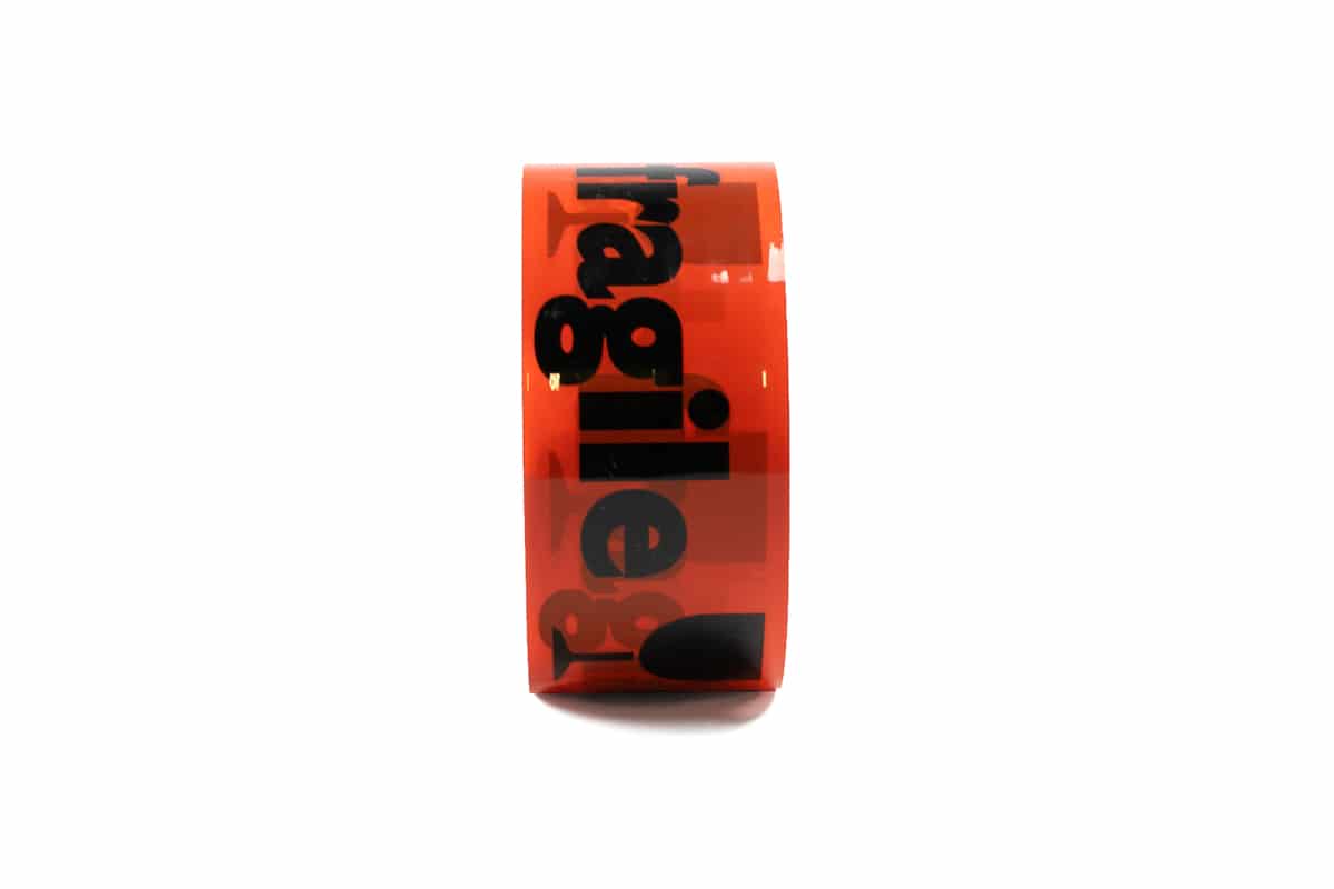 PP acryl waarschuwingstape 'breekbaar' oranje - 50mm x 66m (12 st) + dispenser