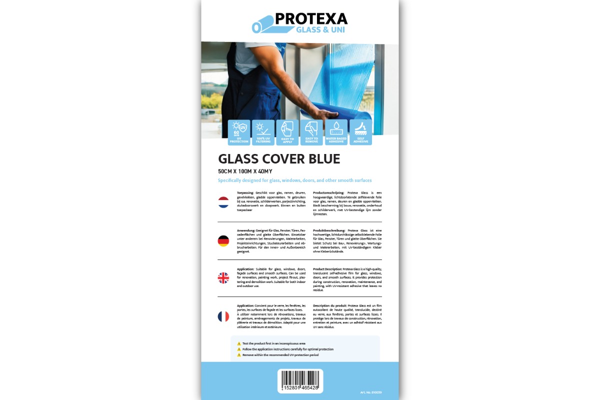 Protexa Glas Beschermfolie blauw - 50cm x 100m x 40my