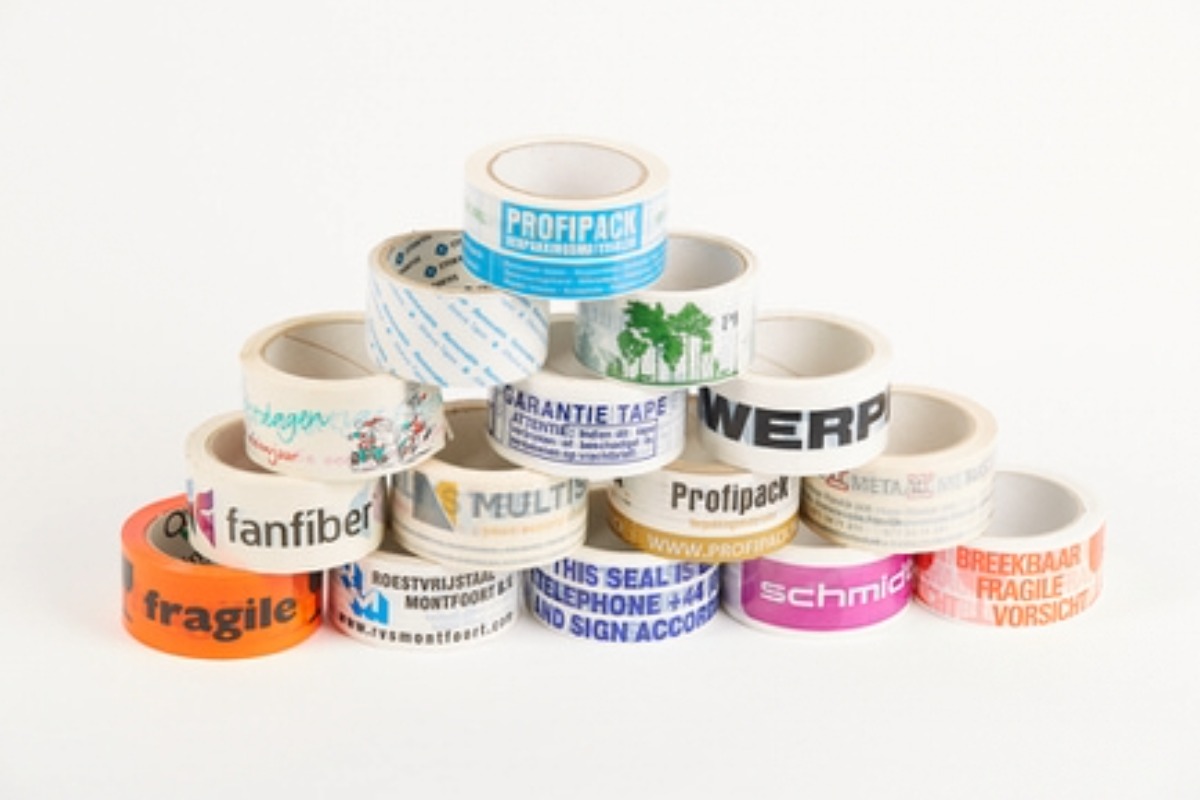 Bedrukte PP hotmelt tape - 38mm x 66m (3 kleuren)