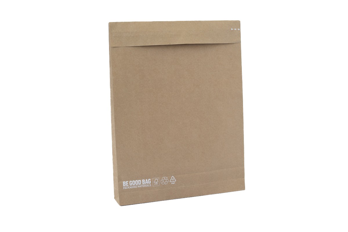 Papieren verzendzakken ''Be good bag'' 2 zijdes bedrukt - 450 x 550mm + 80mm