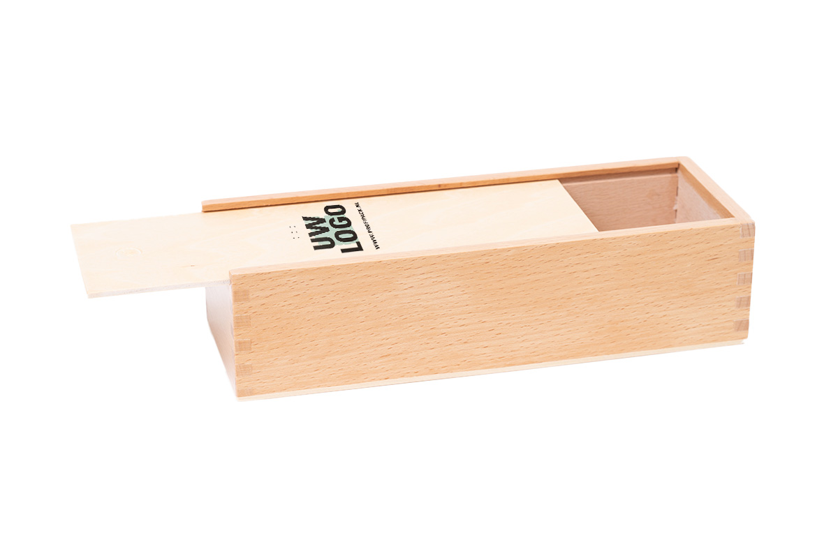 Wijnkist 1-fles met schuifdeksel bedrukt - 340 x 95 x 85mm 