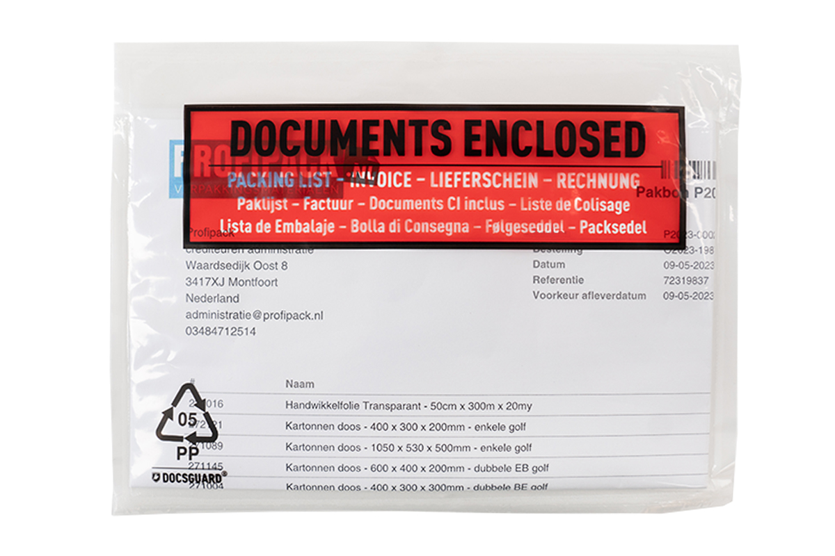 Paklijst enveloppen Documents Enclosed - 165 x 122mm (250 st) Paklijst enveloppen Documents Enclosed - 165 x 122mm (250 st)