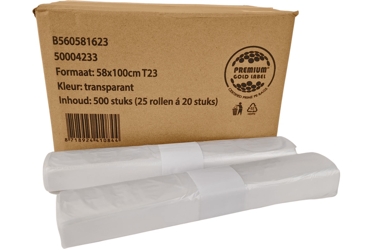 HDPE Afvalzak transparant 70L - 58 x 100 cm (500st)