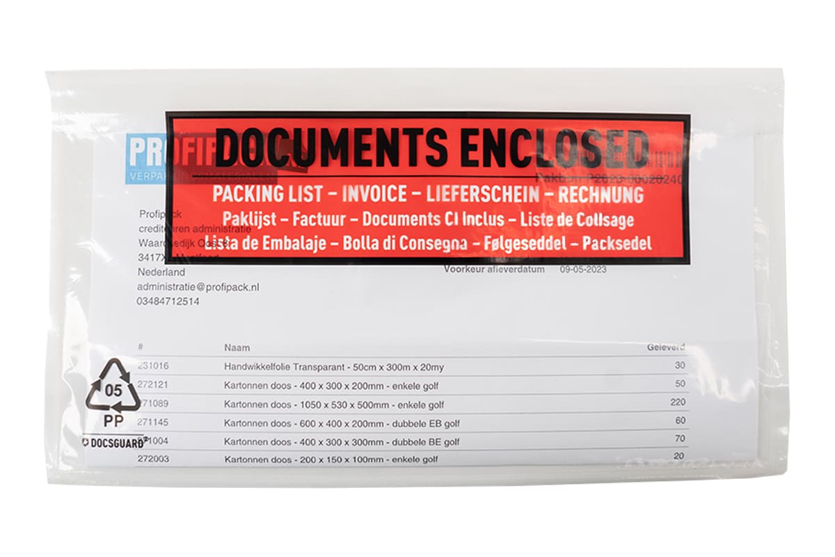 Paklijst enveloppen Documents Enclosed - 225 x 122mm (250 st)
