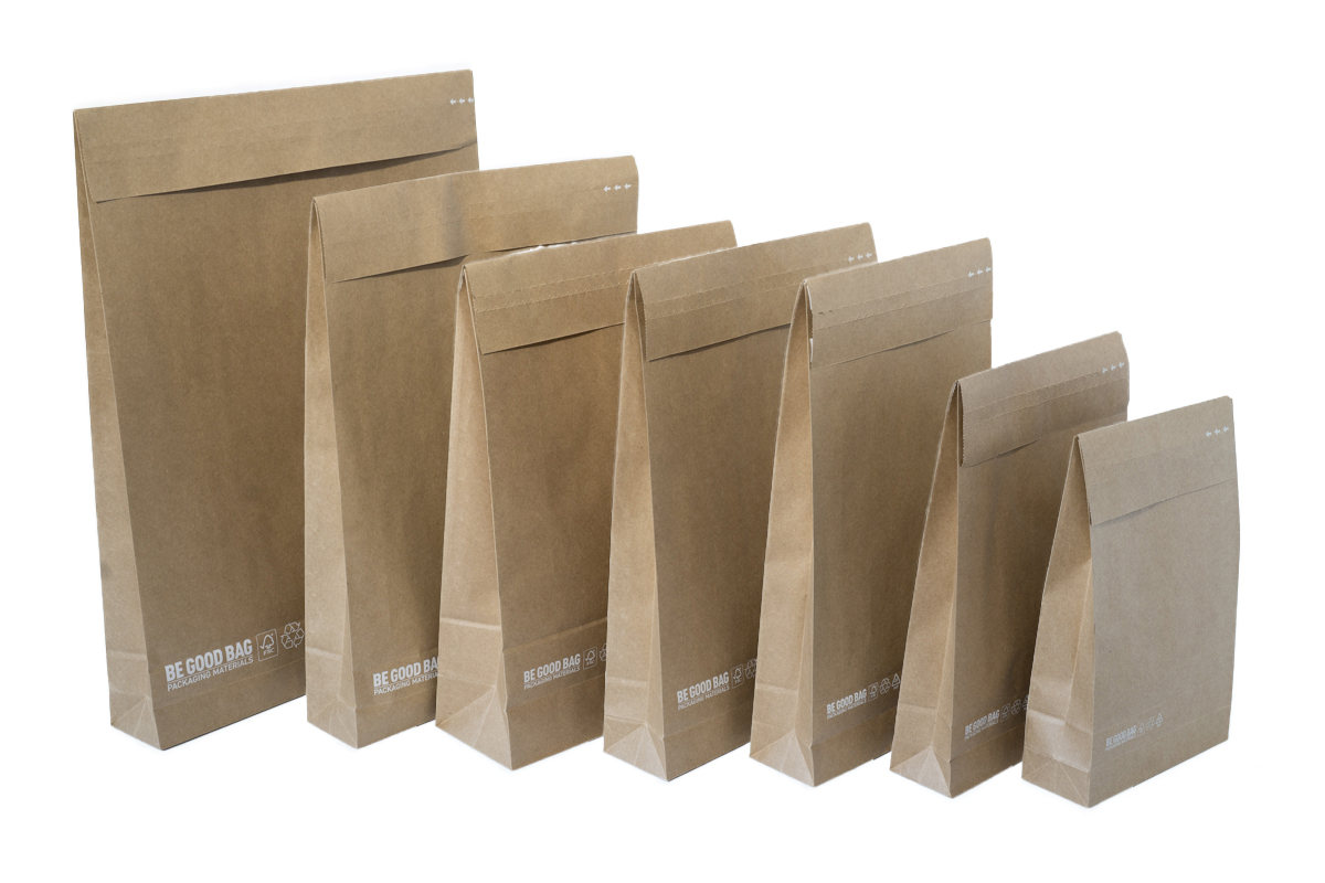 Papieren verzendzakken ''Be good bag'' 1 zijde bedrukt - 450 x 550mm + 80mm