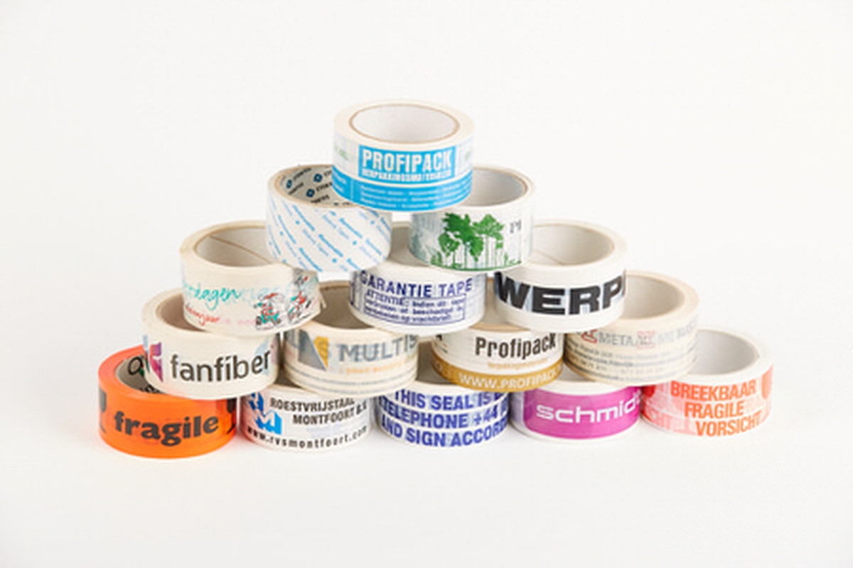 Bedrukte PP solvent tape - 50mm x 66m (2 kleuren)