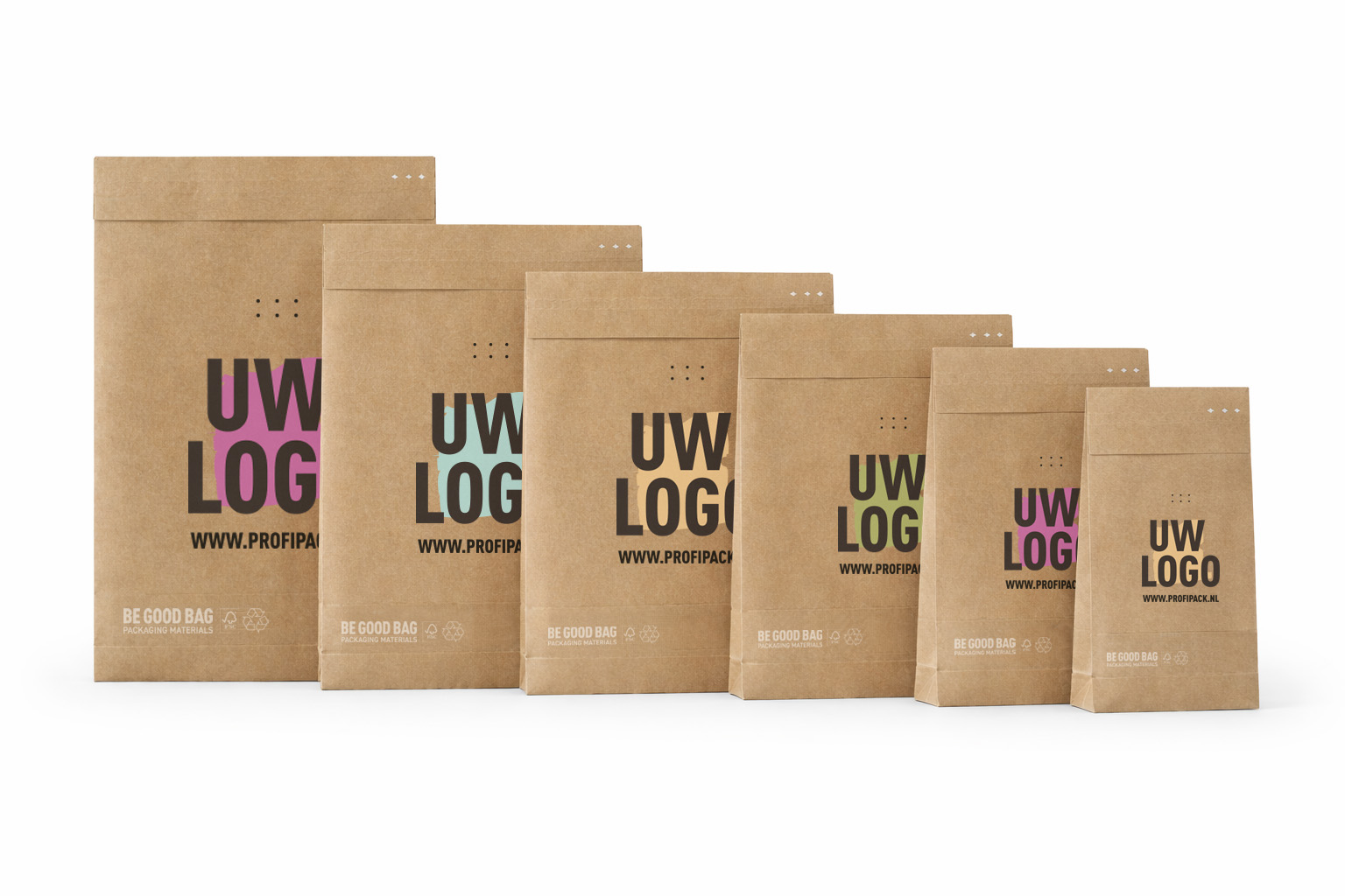 Papieren verzendzakken ''Be good bag'' 2 zijdes bedrukt - 250 x 430mm + 80mm