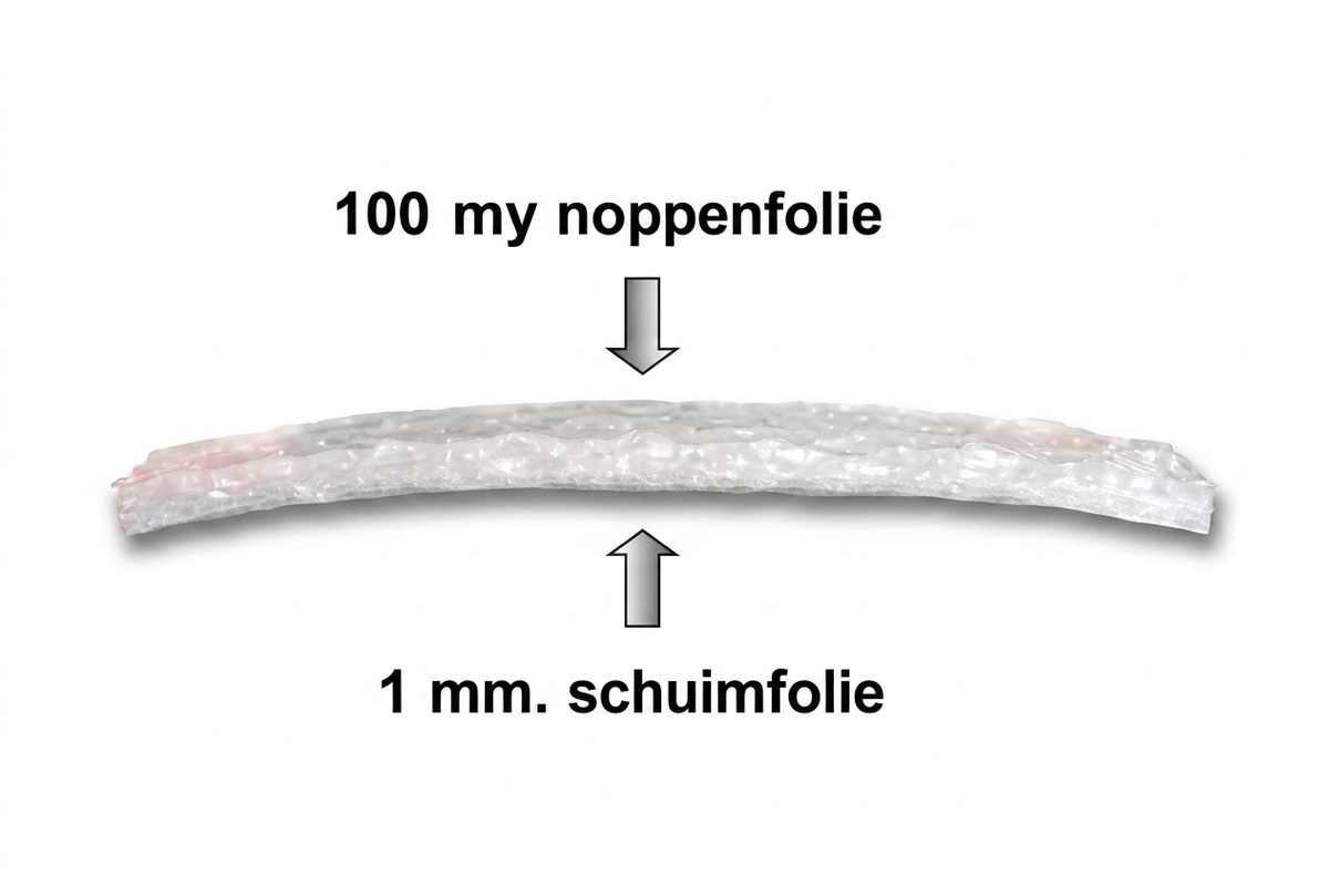 Noppenfolie met schuimfolie - 100cm x 100m x 100my + 1mm
