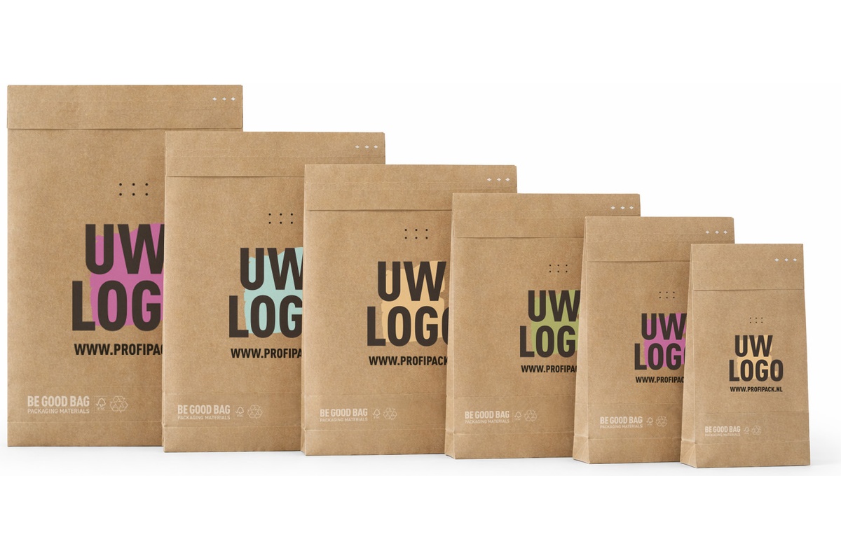 Papieren verzendzakken ''Be good bag'' 2 zijdes bedrukt - 320 x 430mm + 120mm