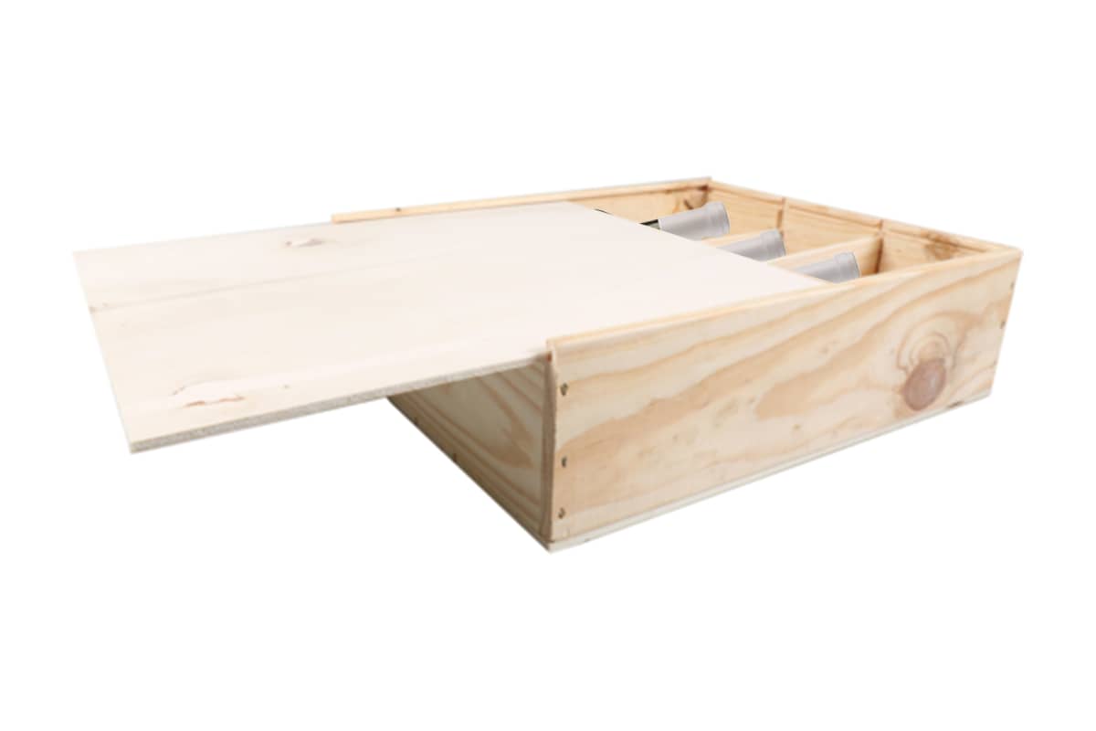 Wijnkist 3-flessen met schuifdeksel - 340 x 276 x 85mm