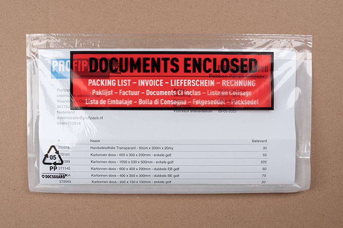 Paklijst enveloppen Documents Enclosed - 225 x 122mm (1.000 st)