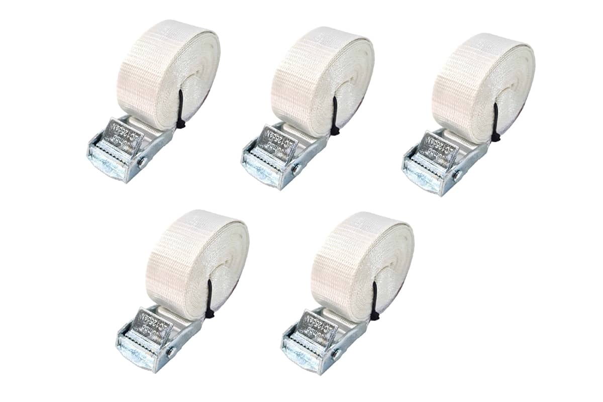 Bagagegordel spanband wit + gesp - 25mm x 3,5m