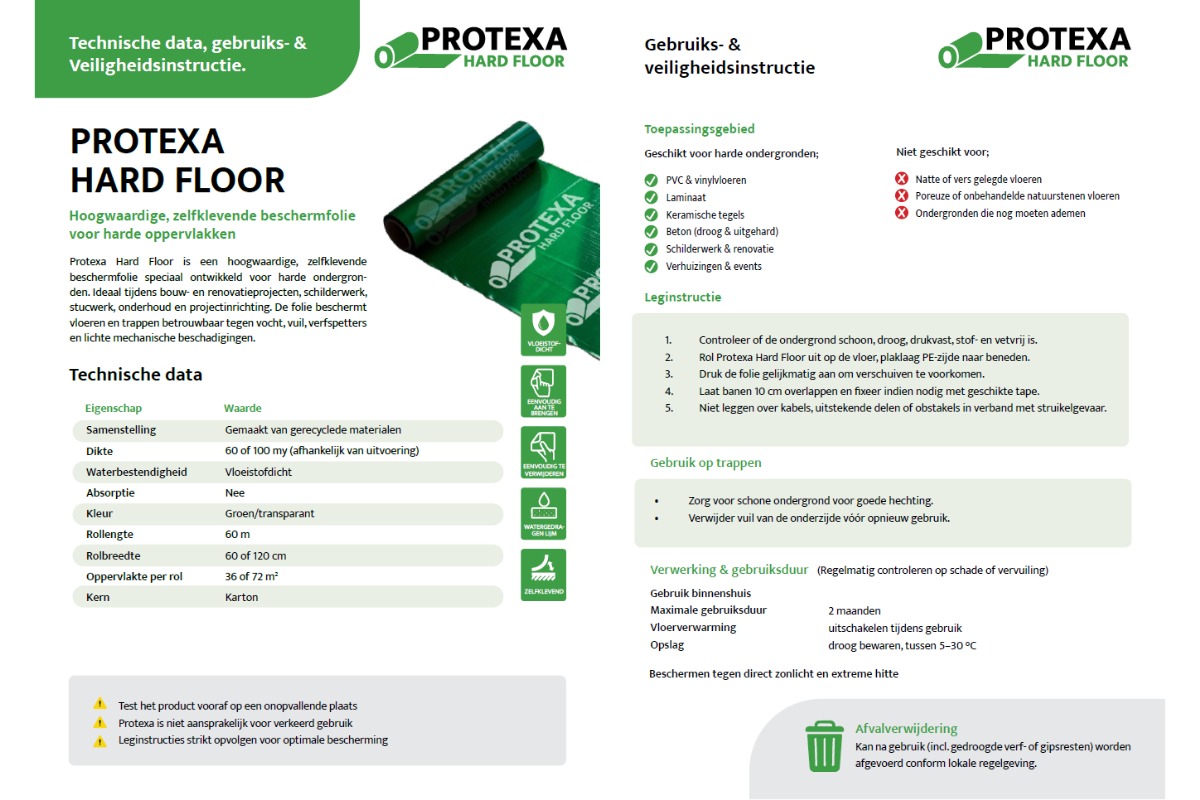 Protexa Hard Floor Premium Afdekfolie zelfklevend - 120cm x 60m x 100my