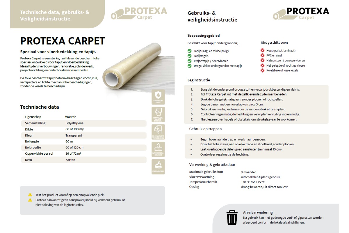 Protexa Tapijt Eco Afdekfolie zelfklevend - 120cm x 60m x 60my