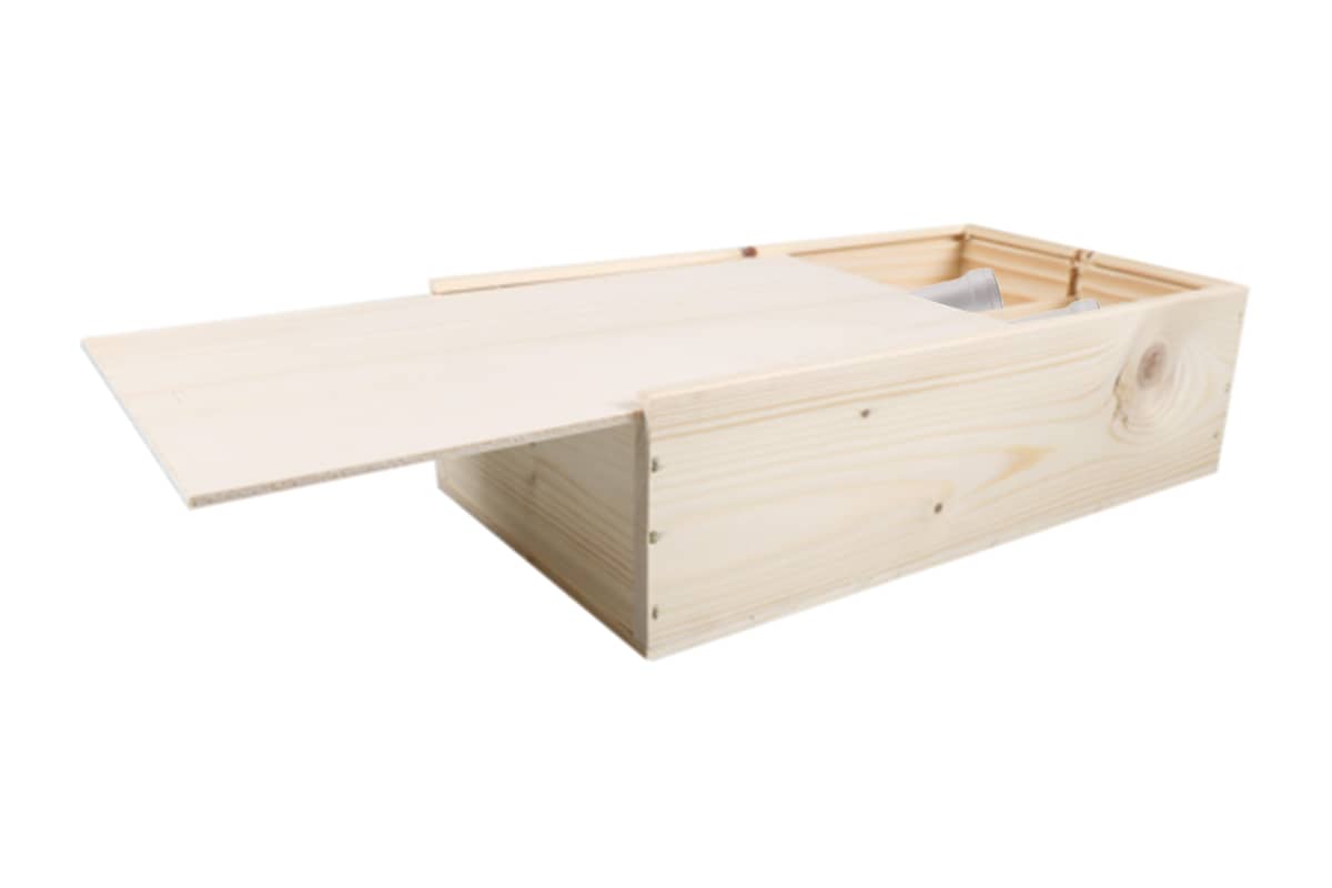 Wijnkist 2-flessen met schuifdeksel - 340 x 176 x 85mm