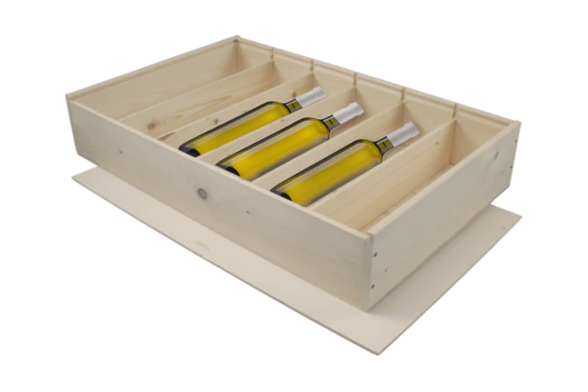 Wijnkist 6-flessen met schuifdeksel - 566 x 340 x 85mm