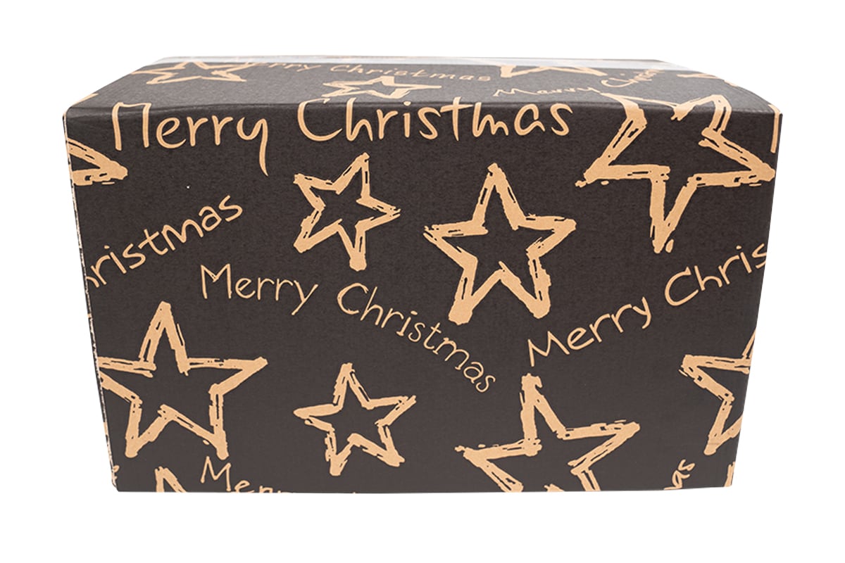 Kerstdoos ''Stars'' zwart - 390 x 290 x 232mm