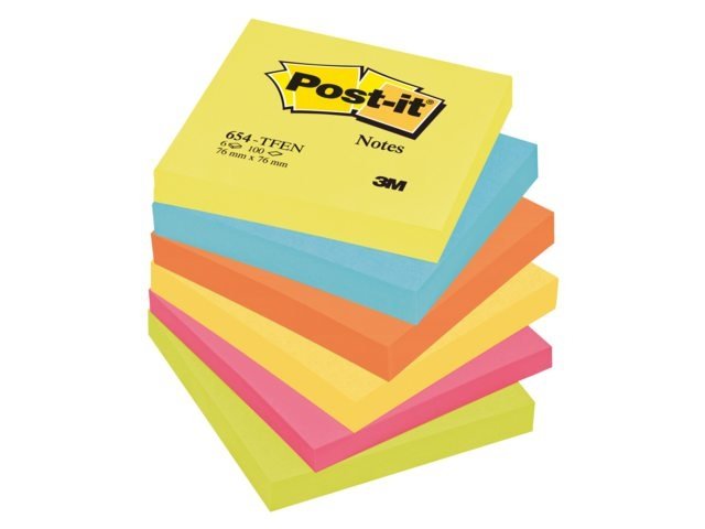 Memoblok 3M Post-it 654 neon - 76x76mm (6 st)