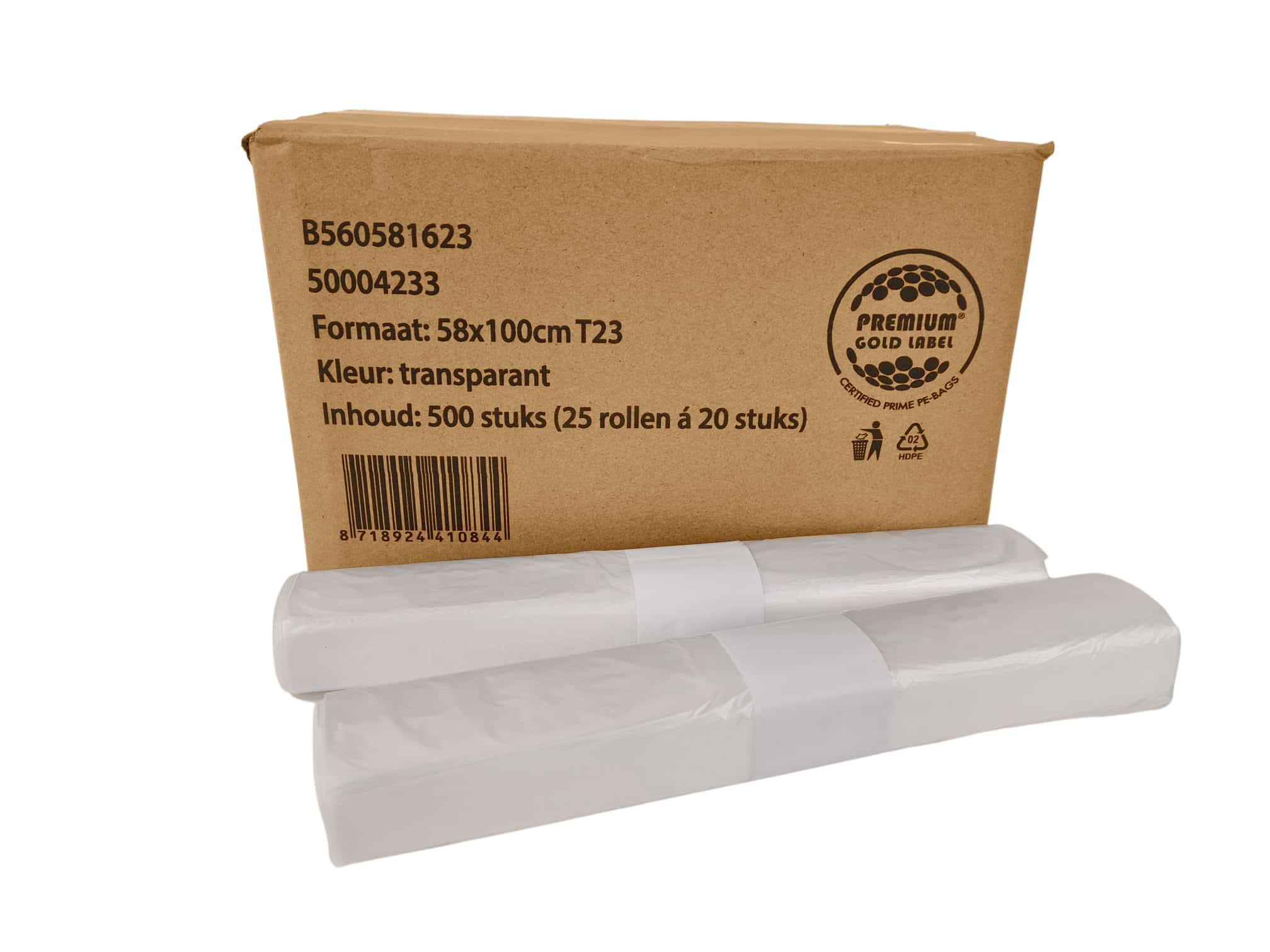 HDPE Afvalzak transparant 70L - 58 x 100 cm (500st)