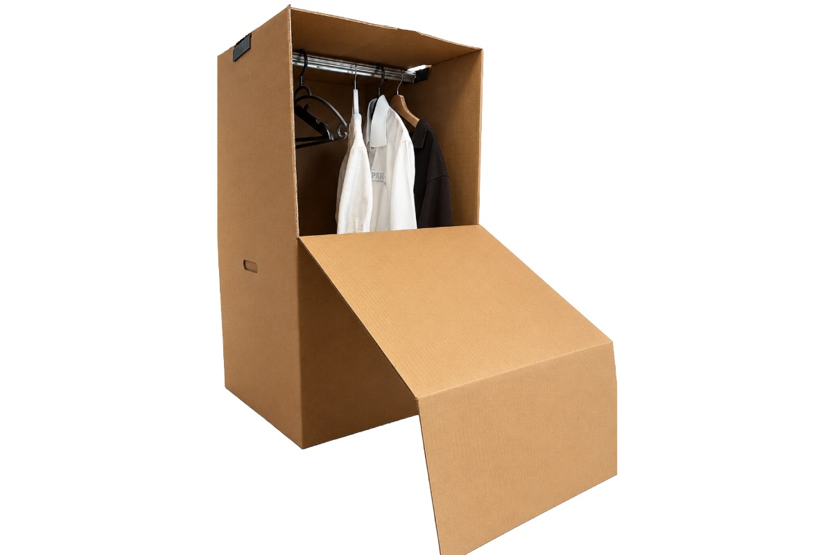 Kartonnen garderobe dozen - 493 x 493 x 850mm + Metalen roede 