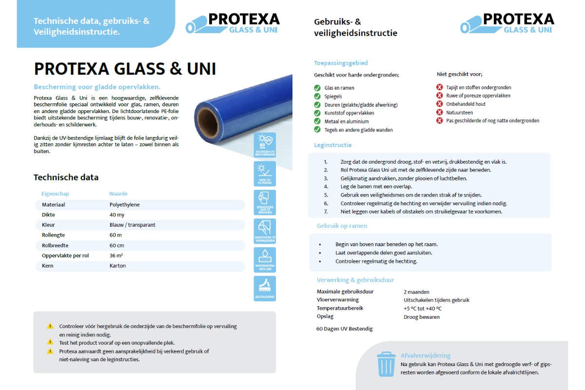 Protexa Glas Beschermfolie transparant - 50cm x 100m x 40my