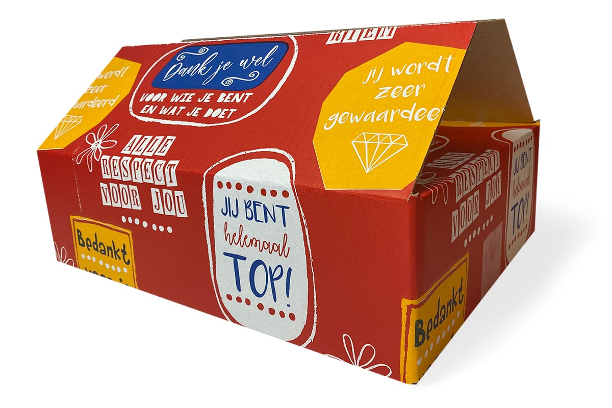 Kartonnen geschenkdoos rood ''bedankt'' - 390 x 290 x 105mm