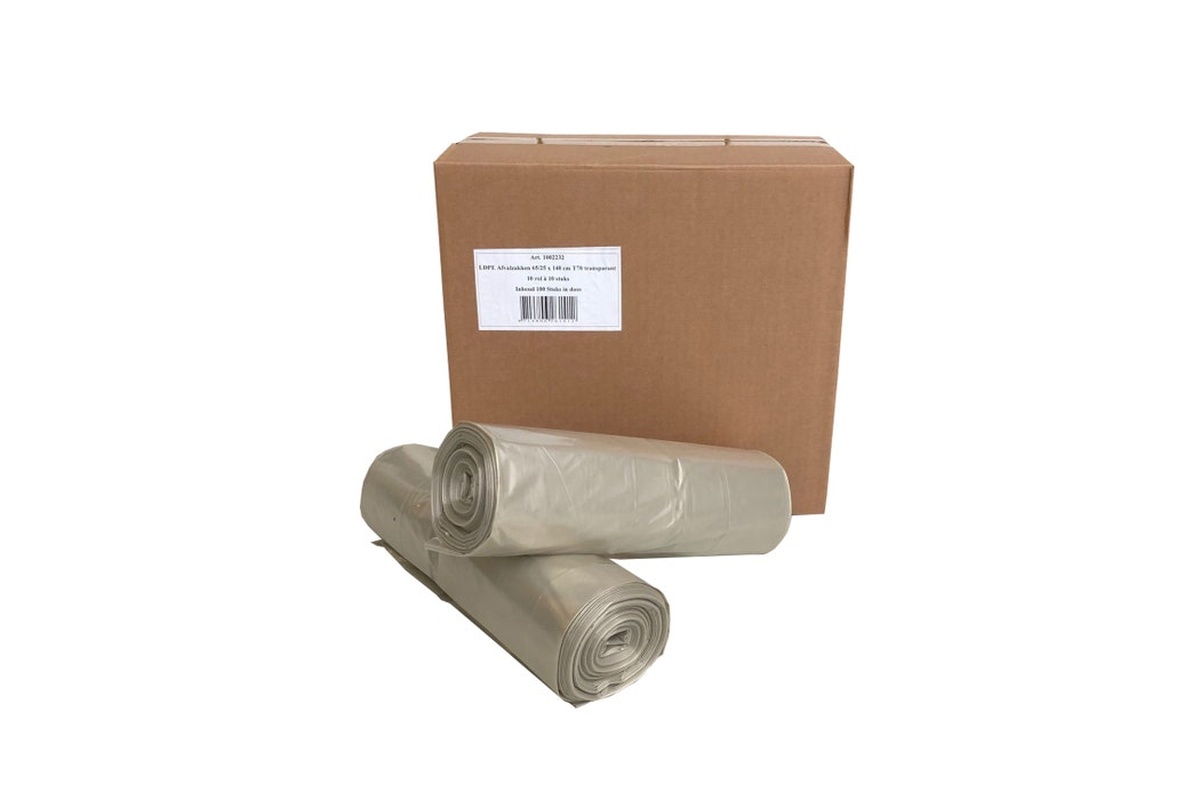 LDPE afvalzakken transparant 240 liter - 65 x 25/25 x 140cm x 55my (100 st)